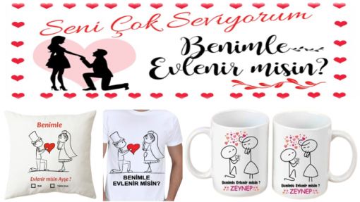 Evlilik Teklifi Organizasyon Ürünleri, Erzincan Evlilik Teklifi Organizasyon Ürünleri, Evlilik teklifi baskılı mesajlı hediye yastık, İsme Özel Evlenme Teklifi Temalı Kupa Bardak, Sürpriz Evlilik Teklifi Malzemeleri