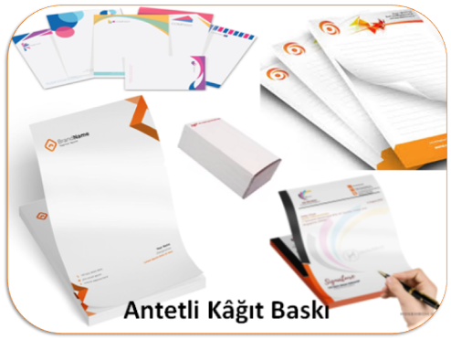 Kurumsal Kimlik Ürünleri Baskı, Kartvizit Baskı, Antetli Kâğıt Baskı, Antetli Zarf Baskı, Pencereli Zarf Baskı, Logolu Zarf Baskı, Logolu Kâğıt Baskı, Cepli Dosya Baskı, Takvim Baskı, Ajanda Baskı, Bloknot Baskı, Logolu Bloknot Baskı, İrsaliye Baskı, Masa Takvimi Baskı, Yapışkanlı Kâğıt Baskı, Kitap Ayracı Baskı, Defter Baskı