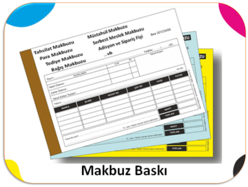 Otokopili İşler Baskı, Fatura Baskı, İrsaliye Baskı, Tahsilat Makbuzu Baskı, Makbuz Baskı, Adisyon Baskı, Faturalı İrsaliye Baskı, Sipariş Makbuzu Baskı, Para Makbuzu Baskı, Gözlem Formu Baskı, Tediye Makbuzu, Kantar Fişi Baskı, Anket Baskı