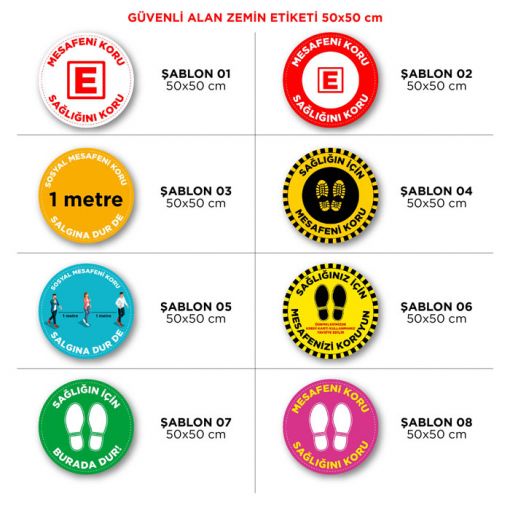 Zemin Etiketi, G&uuml;venli Alan Etiketi, Mesafeni Koru Etiketi
